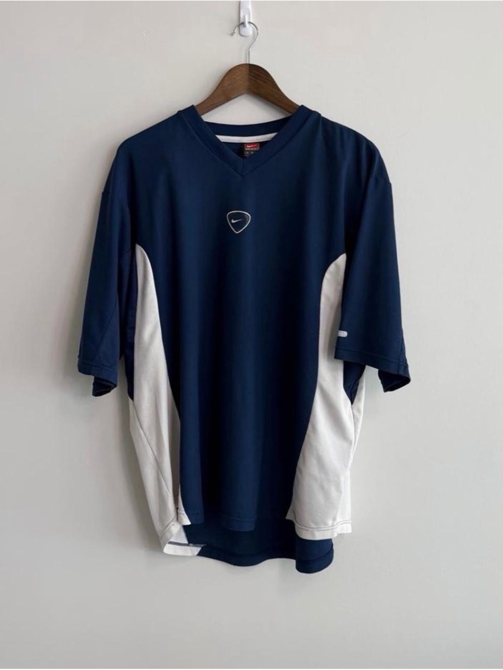 Y2K Nike Dri-fit Colorblock Athletic Shirt Navy White XL